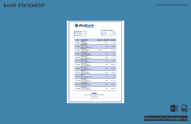 Beispiel eines Kontoauszugs der Azerbaijan AtaBank (Excel-Vorschau)